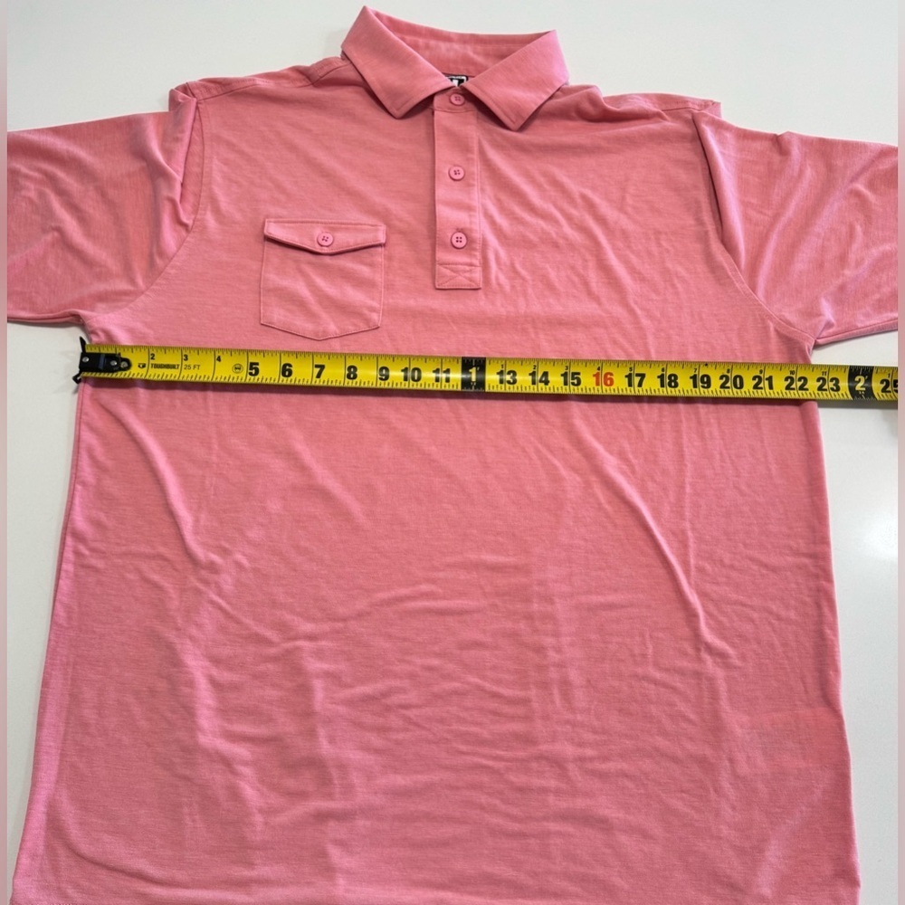 FootJoy Mens Pink Polo Golf Shirt Pocket Front FJ Collar - Size LG Athletic Fit - Picture 8 of 9